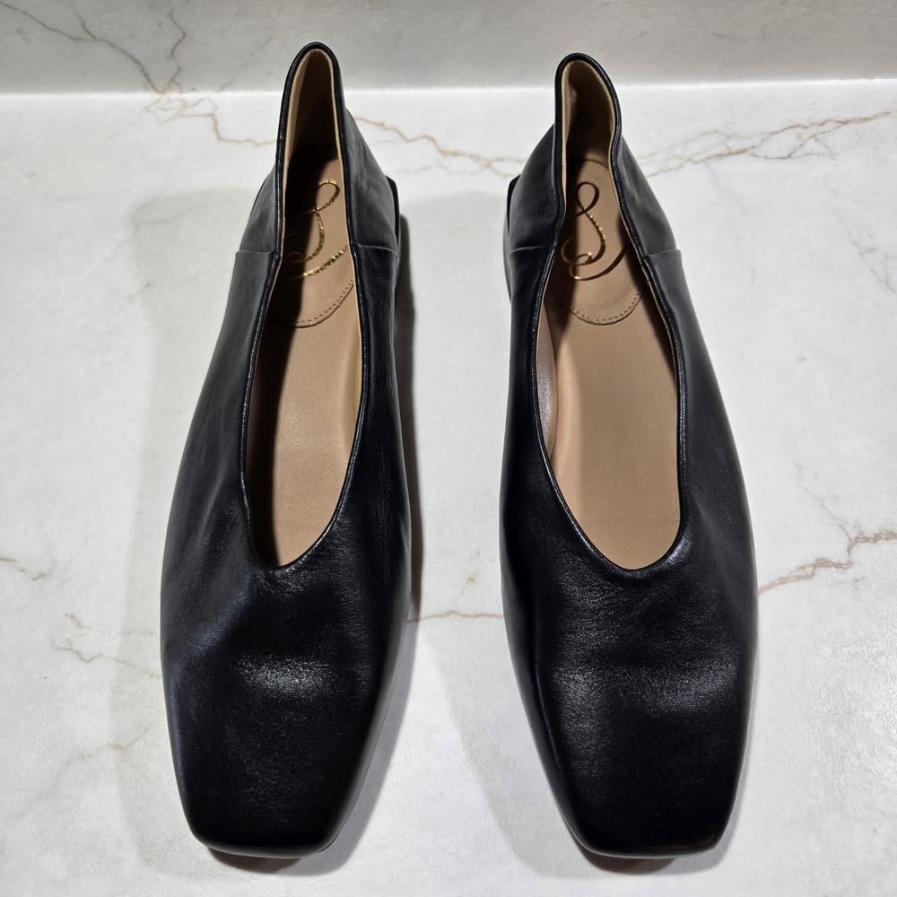 Sam Edelman Michaela Square Toe Leather Ballet Flats Black Minimalist 12